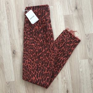 MOTHER High Waist Looker Ankle Fray Leopard Jeans